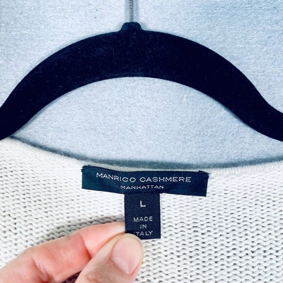 Manrico Cashmere Sweater Womens L Ivory Knit Clap Closure Cardigan Italy - Picture 4 of 11